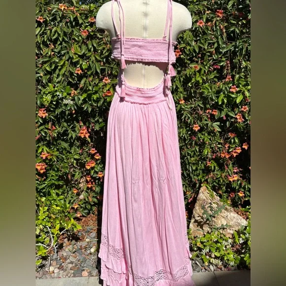 Free people santa maria maxi bohemian dress in pink size large - Picture 4 of 11